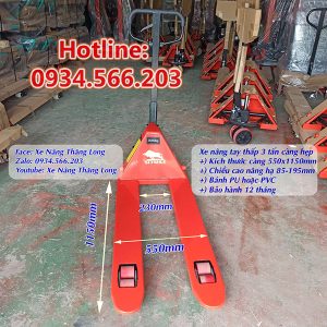 Nâng Tay Thấp 3 Tấn Càng Hẹp Niuli